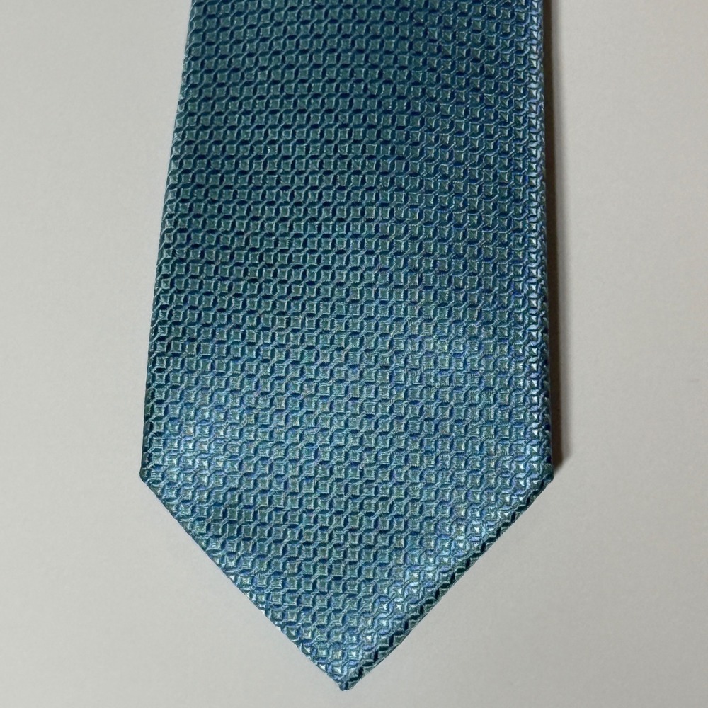 Bespoke New York Aqua Blue Textured Geometric Pattern Men Necktie NEW